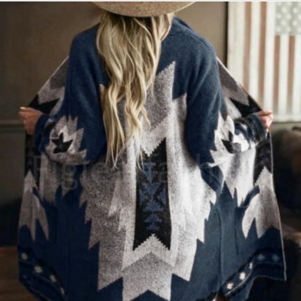 Native print cardigan sweater